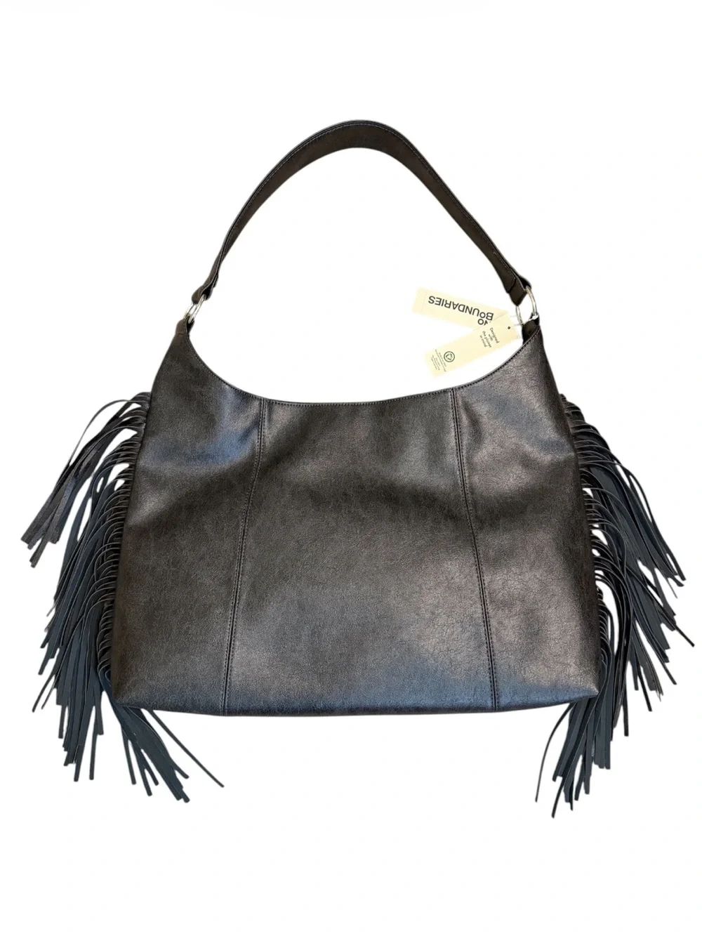 NO BOUNDARIES Faux Leather Oversized Moto Gobo Bag with Fringe NWT